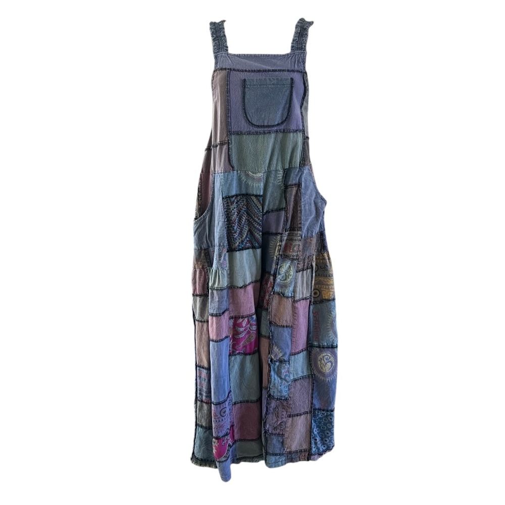 Patckwork Jumpsuit Sleeveless Wide-Leg 2 Side Pockets Free Size